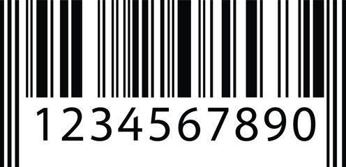 Barcode vector with bold black bars and numeric code on a clean white background