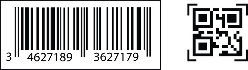 Barcode and QR Code Sticker Set with Sale Tags. Vector set of barcodes, QR codes, and retail sale tags in sticker style. Perfect for packaging, product mockups, or digital labels. Vector set