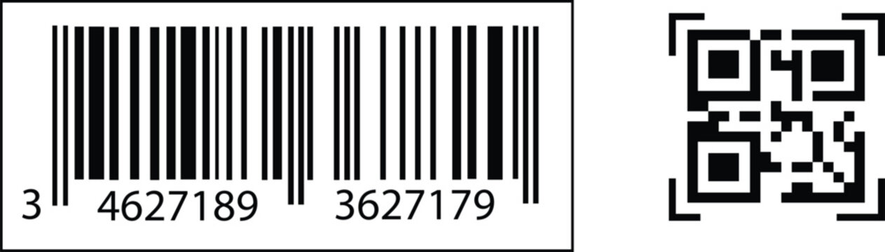 Barcode and QR Code Sticker Set with Sale Tags. Vector set of barcodes, QR codes, and retail sale tags in sticker style. Perfect for packaging, product mockups, or digital labels. Vector set