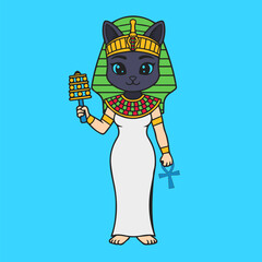 Bastet cat goddess vector illustration. Ancient Egyptian deity icon for feminine charm and protection.