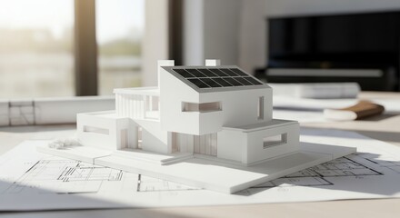 Architectural model of house with solar panels