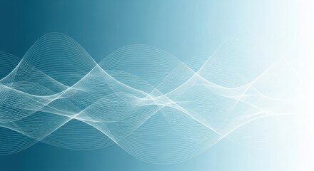 Abstract Turquoise Background with White Waves Flowing Smoothly Design Template