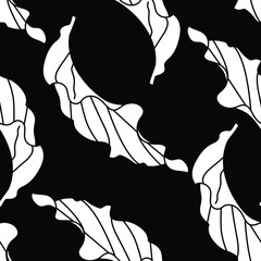 Monochrome Seamless Pattern with Abstract Fiddle Leaf Fig Leaves