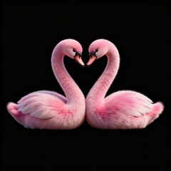 Two pink swans forming heart shape