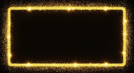 Gleaming Frame of Gold: A rectangular frame of golden light against a black backdrop, creating a captivating visual effect. Perfect for highlighting and emphasizing a special message or design.