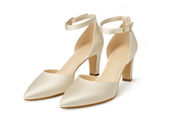 White satin bridal high heels with ankle strap