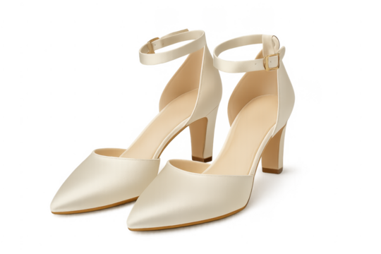 White satin bridal high heels with ankle strap