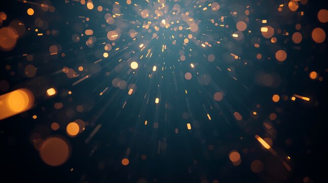 Abstract glowing particles and light rays on a dark blue background