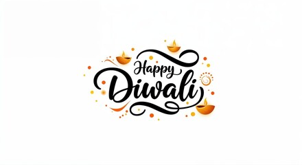 Obraz premium Diwali Festival Design: A vibrant and elegant illustration displays Happy Diwali in decorative script with traditional oil lamps, illuminating the festive spirit of the Diwali celebration.