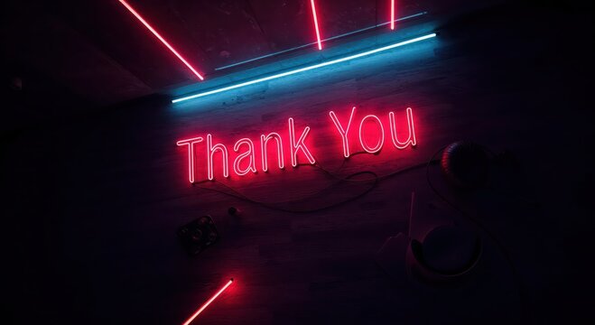 Neon Gratitude: A vibrant neon sign declares Thank You, casting a warm and welcoming glow in a moody, modern space.