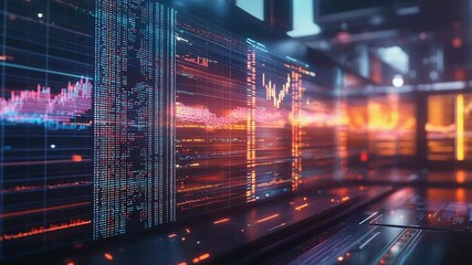 Data analysis screen displaying financial charts and market data - Powered by Adobe