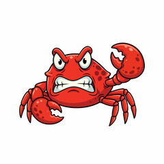 An illustration of an angry red crab with its claws raised and a fierce expression