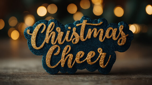 Christmas Cheer glowing lettering on deep navy and gold blend