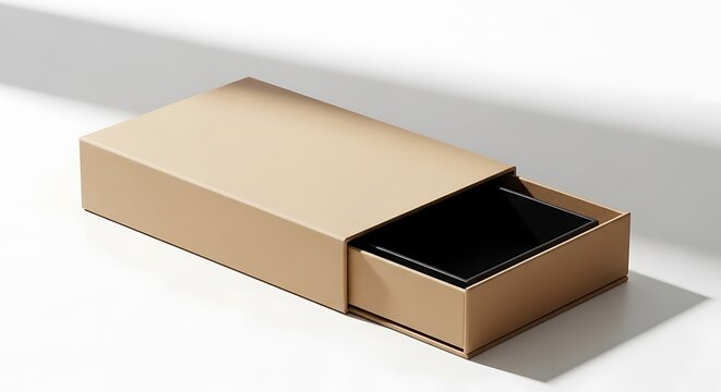 Beige cardboard box with open sliding lid