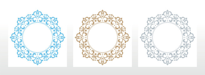Set of decorative frames Elegant vector element for design in Eastern style, place for text. Floral colored borders. Lace illustration for invitations and greeting cards