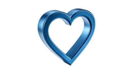 A sleek three-dimensional blue heart outline with a shiny metallic texture symbolizes love affection and care