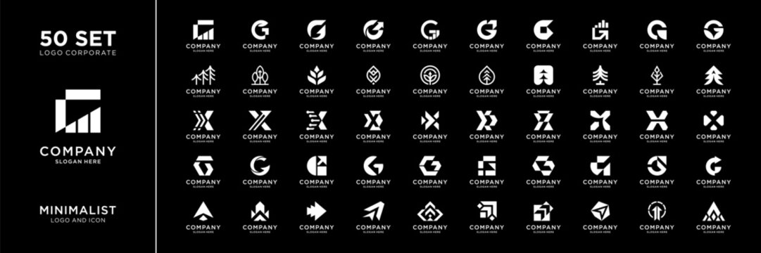 Set of abstract financial logo design inspiration. Geometric abstract logo icon vector isolated on black background.