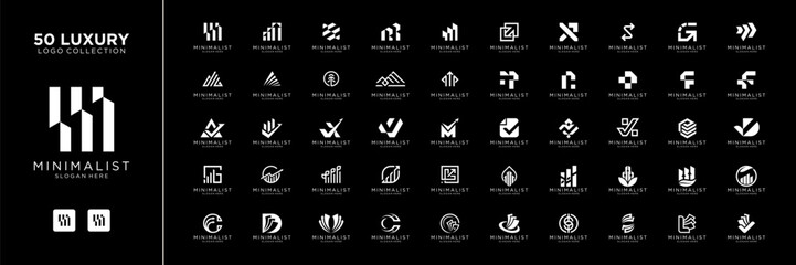 Mega logo collection with abstract financial logo design inspiration. Geometric abstract logo icon vector isolated on black background.