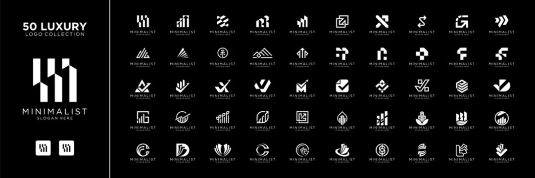 Mega logo collection with abstract financial logo design inspiration. Geometric abstract logo icon vector isolated on black background. - Powered by Adobe