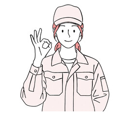 OKサインを出す作業服の女性,了解,安全,サービス,満足,シンプル,ベクター