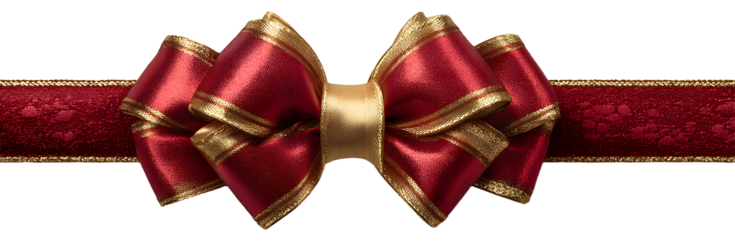 red ribbon and bow with gold isolated against transparent background