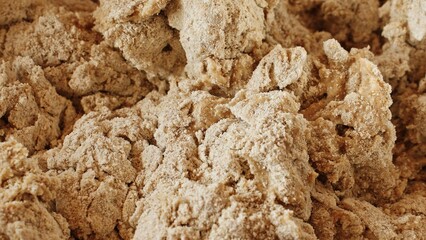 Close-up of kneading dough. Traditional healthy sourdough rye bread recipe. Macro Gluten-free diet food, healthy baking. Bakery, homemade bread, culinary craft. Handmade ferment dough baking projects
