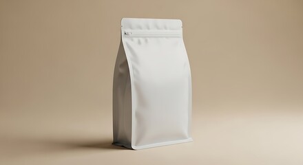 Close up of a blank white pouch mockup isolated on a beige background