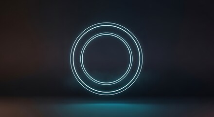 Glowing neon circle, abstract geometric shape on a dark background