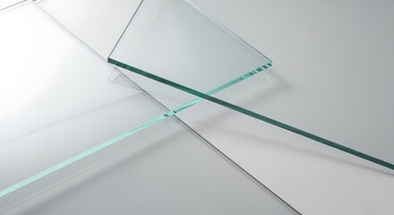 Sheets of clear glass overlapping on a white surface, studio shot