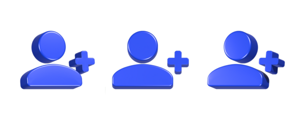 3d rendering icon add contact in blue color