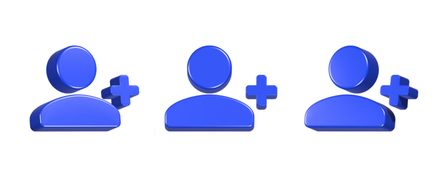 3d rendering icon add contact in blue color