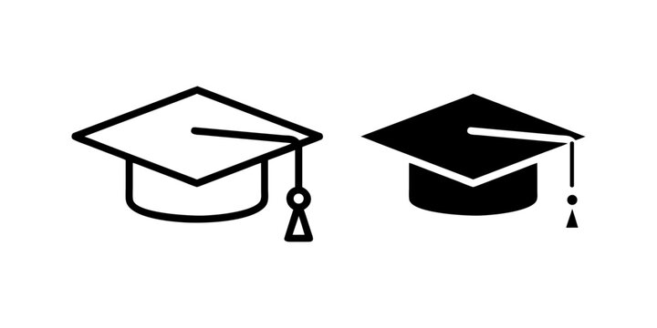 Graduation Cap outline and pictogram Icon for Education, Achievement, and Academic Success