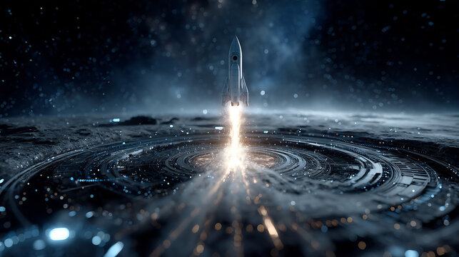 Rocket launch from lunar surface - Powered by Adobe