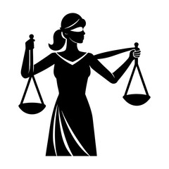 Silhouette of libra zodiac sign woman holding scales in black and white design