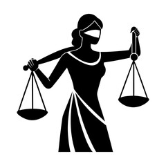 Illustration of a blindfolded woman holding scales representing justice and law