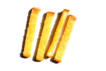 Sweet, sugar-coated crispy toast sticks.