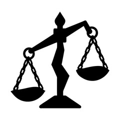 Illustration of a balance scale with chains and pans in black silhouette style