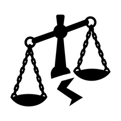 Illustration of a broken scales of justice with a lightning bolt underneath it