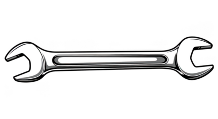 Glossy Silver Wrench Tool Illustration On Black Background