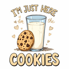 Playful milk-and-cookie t-shirt design with funny chunky text, creamy colors, and irresistible sweet snack vibes