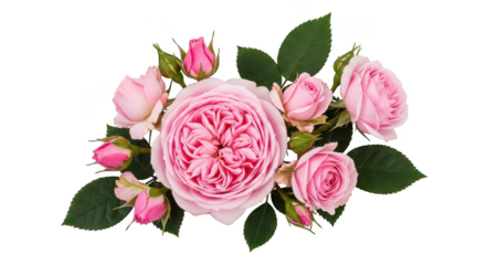 Elegant Pink Roses And Buds Cluster On Black Background
