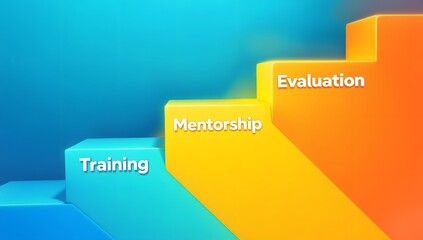 Progressive stairs of professional growth: training, mentorship, and evaluation for skills development and career advancement.