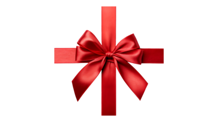 A beautiful red satin ribbon tied in a perfect bow creates a cross pattern perfect for wrapping a special gift for Christmas a birthday or Valentine's Day