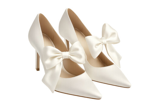 White wedding high heel shoes with satin bows