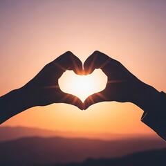 Fototapeta premium Heart hands at sunset