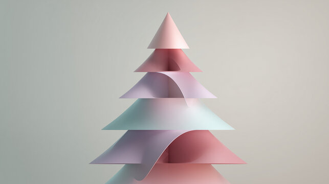 Modern Christmas Tree Design with Soft Pastel Colors for Festive Holiday Season Greetings, Stylish Winter Celebration Imagery, and Contemporary Holiday Art