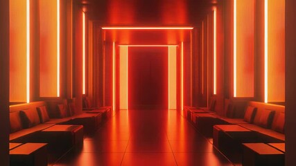 Futuristic nightclub lounge with glowing neon strip lights - Powered by Adobe