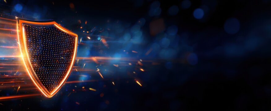 The Shield of Cybersecurity Glowing with Digital Particles and Futuristic Data Streams - Powered by Adobe