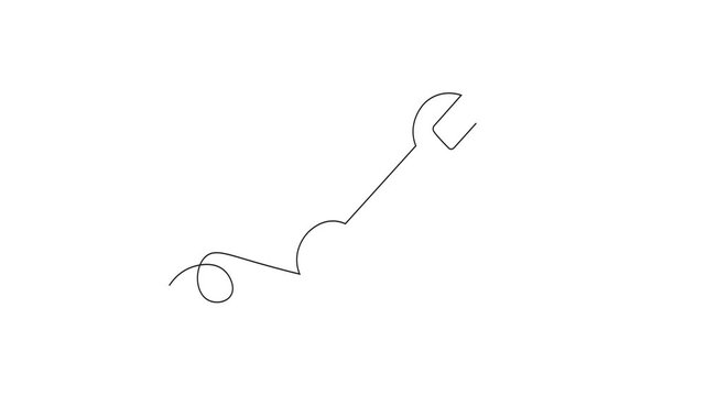 Wrench Tool,Continuous Single Line Drawing Animation, Minimalist Monoline Vector of Spanner Icon, Simple Linear Mechanic Tool Illustration on White Background