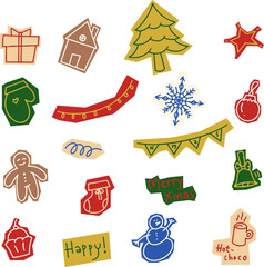 Hand-Drawn Christmas Doodle Clipart Set &ndash; Cute Holiday Icons Vector. Designed in a colorful sketch style with a fun sticker aesthetic, these festive elements are perfect for greeting cards,etc.